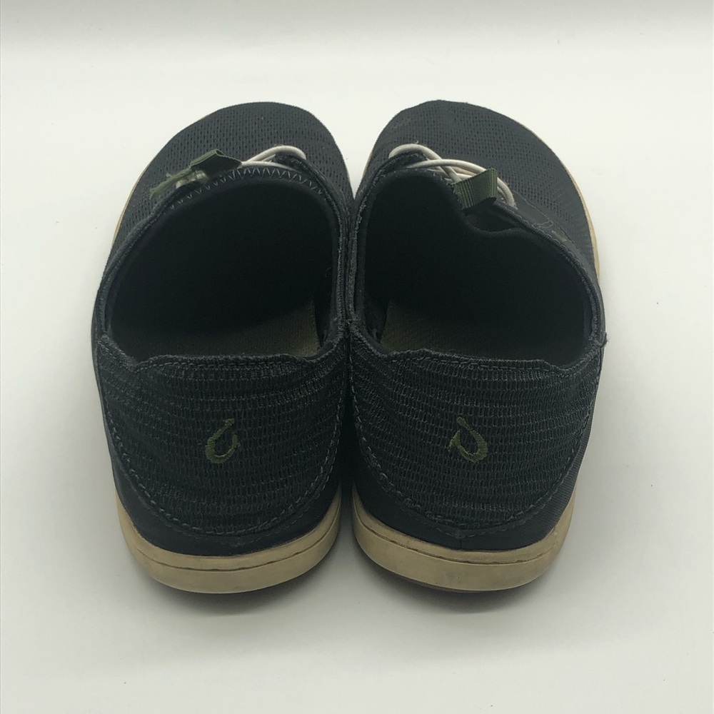 OluKai Black Canvas Lace-Up Slip-On Loafers with Tan Sole - Picture 4 of 7